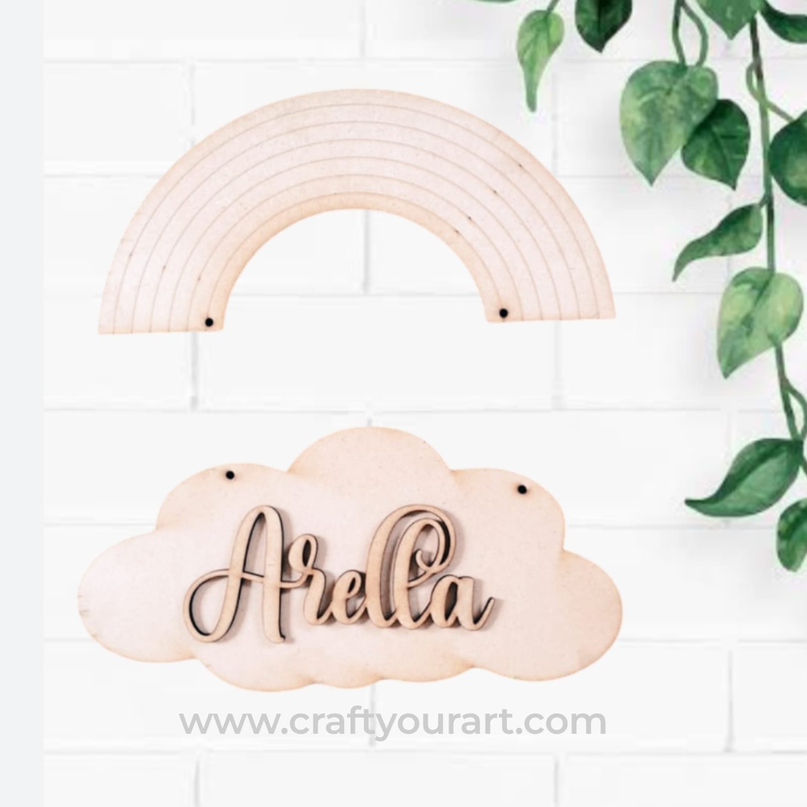 Rainbow Cloud MDF Nameplate Design 1