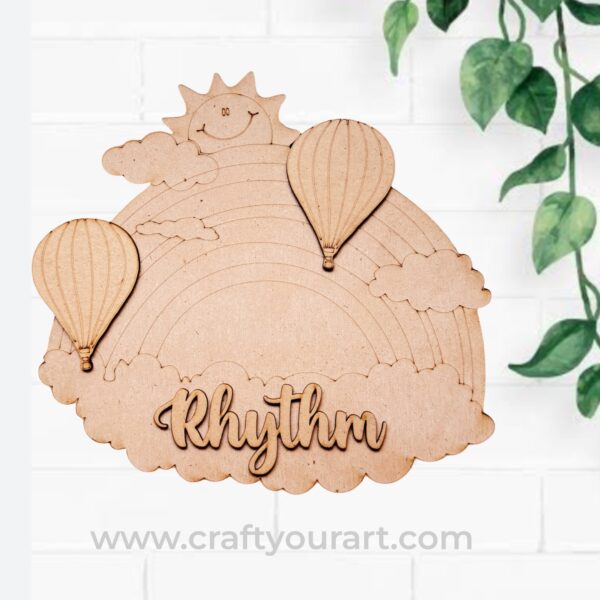 Rainbow Hot Air Balloon Nameplate MDF Design 1