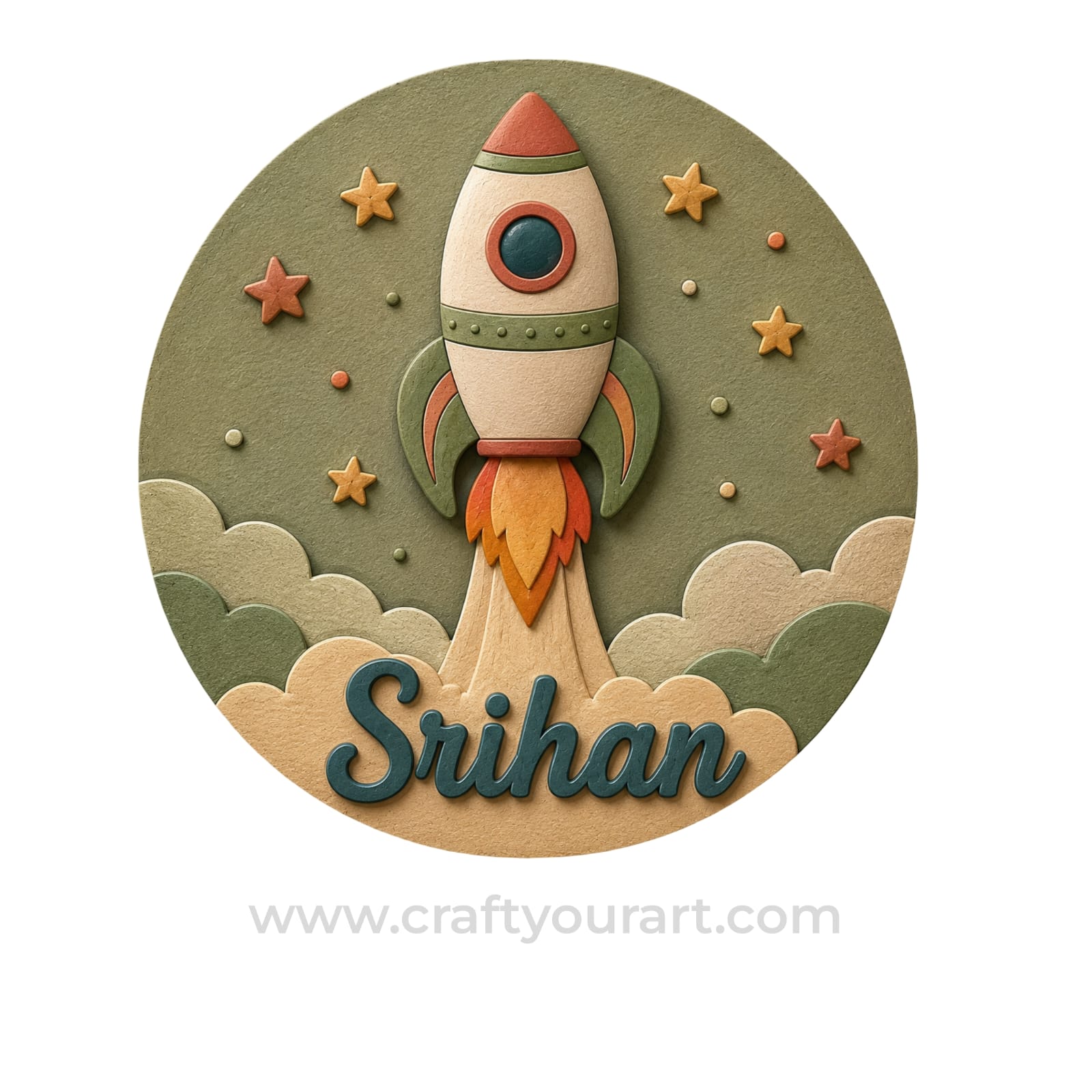 Rocket Space Theme Nameplate MDF Design 1