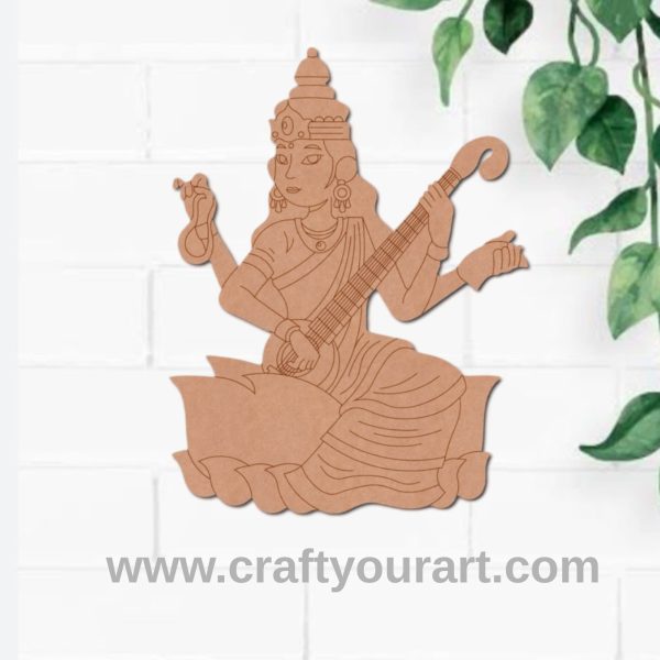 Saraswati Ji With Sitar Pre Marked MDF Design 1