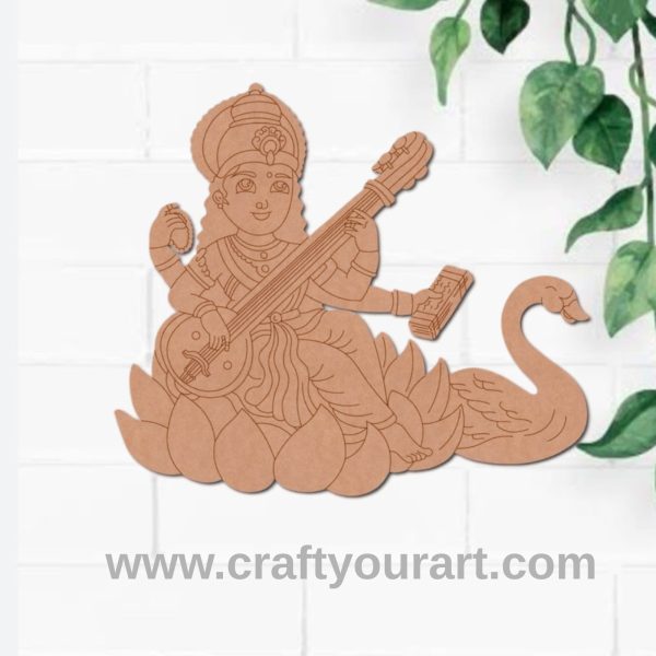 Saraswati Ji With Swan Pre Marked MDF Design 6
