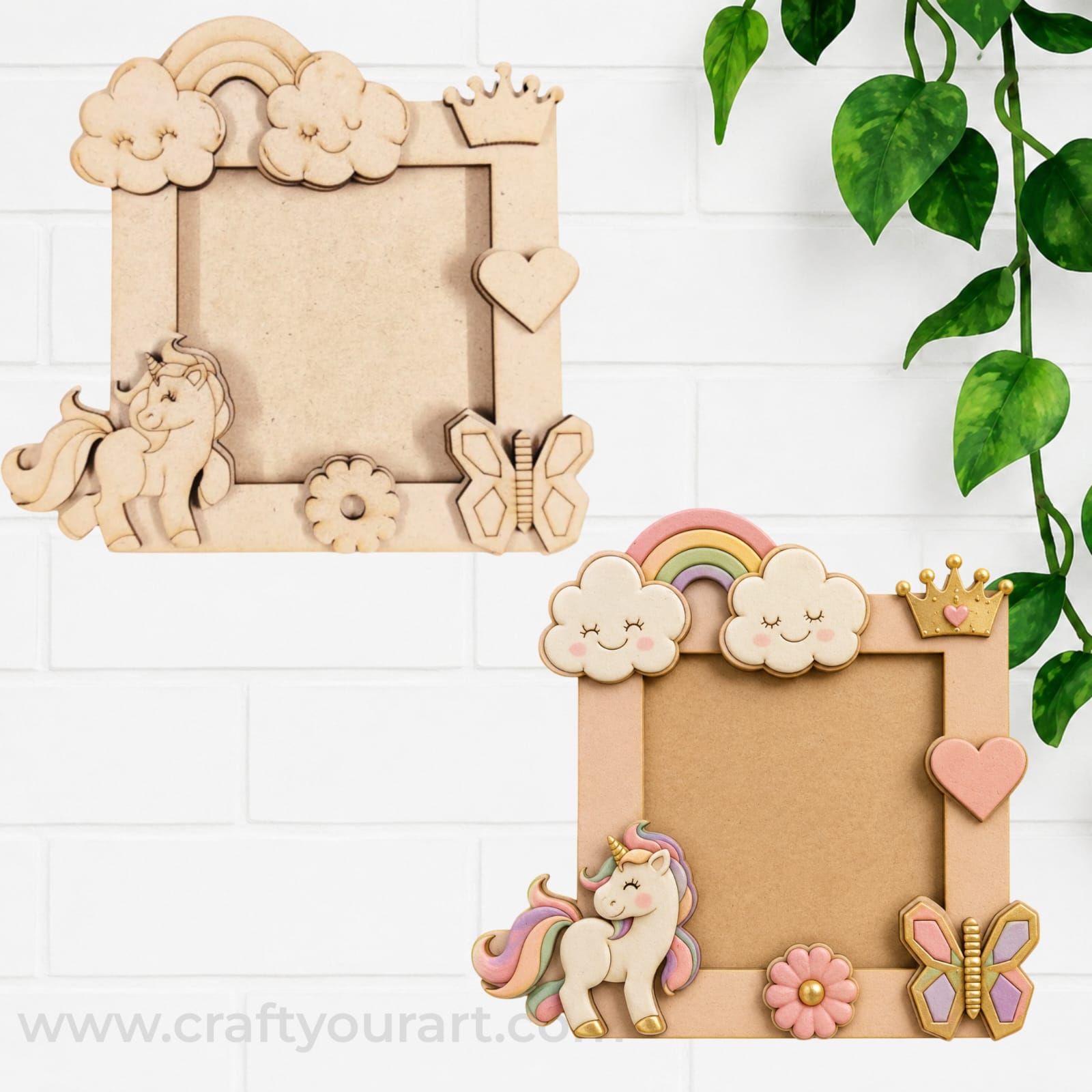 Girl Unicorn Rainbow Photo Frame MDF Design 1