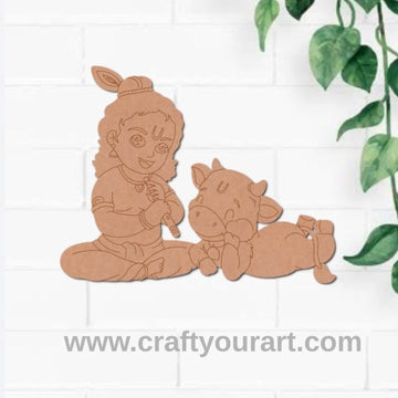Krishna Ji With Cow Pre Marked MDF Design 1