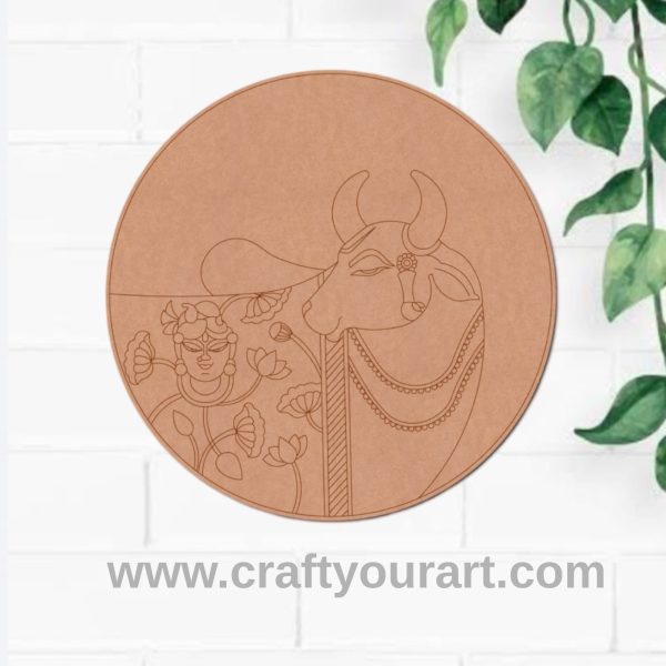 Pichwai Cow Shrinath Ji Pre Marked Round MDF Design 14