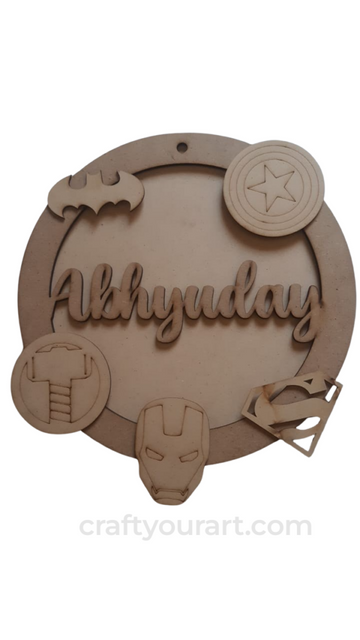 Super Hero Theme Kids Nameplate ( 3 layer)